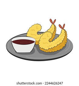Tempura or fried shrimp vector isolated illustration.