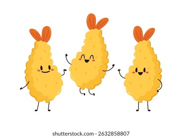 Tempura gebratene Garnelen, Vektorgrafik einzeln. Tempura frittierte Garnelen auf weißem Hintergrund.