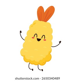 Vetor de camarão frito Tempura ilustração isolada. Camarão frito Tempura sobre fundo branco.