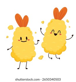 Vetor de camarão frito Tempura ilustração isolada. Camarão frito Tempura sobre fundo branco.