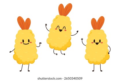 Vetor de camarão frito Tempura ilustração isolada. Camarão frito Tempura sobre fundo branco.