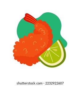 Tempura icon cartoon vector. Appetizer shrimp with lime. Fried deep