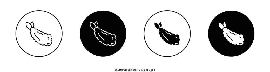 Tempura Icon Set. Japanese Fish Tempura in a black filled and outlined style. Crisp Delight Shrimp Sign.
