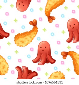 Tempura and sausage seamless pattern on white background vector