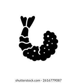 Tempura Shrimp with Curved Tail and Crispy Outline Icon in Black
