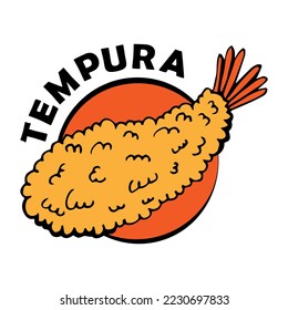 Tempura shrimp in doodle style isolated on white background