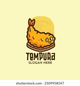 Tempura shrimp with a happy face cartoon mascot character logo design