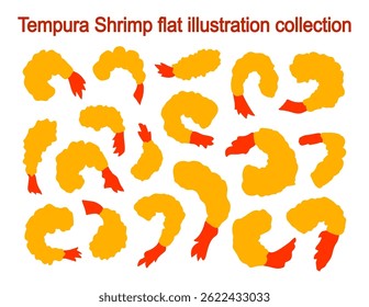Tempura shrimp illustration collections. Japanese Food, Tempura flat illustration. fried shrimp.