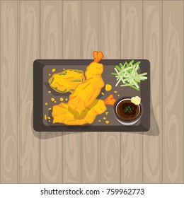 Tempura shrimp japanese food graphic object top view