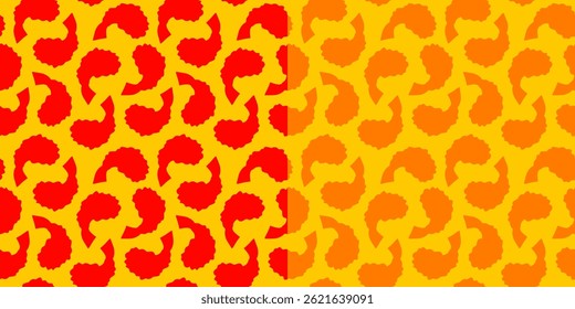 Tempura Shrimp Pattern background. Fried Shrimp Seamless pattern Background. Seafood Pattern Design. Crunchy Tempura Pattern.