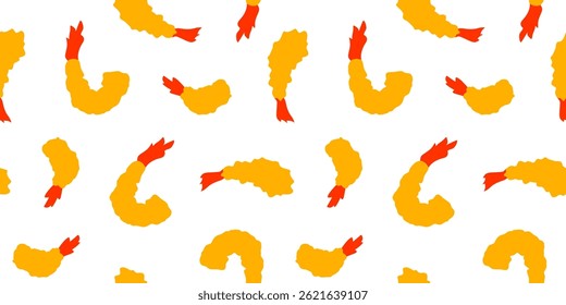 Tempura Shrimp Pattern background. Fried Shrimp Seamless pattern Background. Seafood Pattern Design. Crunchy Tempura Pattern.