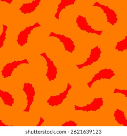 Tempura Shrimp Pattern background. Fried Shrimp Seamless pattern Background. Seafood Pattern Design. Crunchy Tempura Pattern.