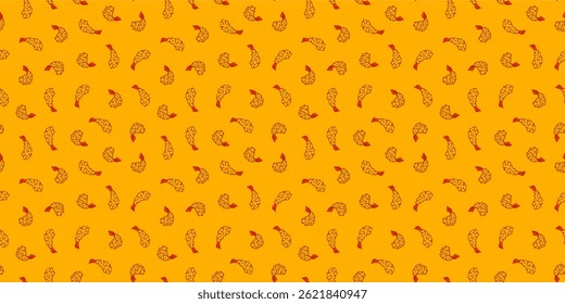 Tempura Shrimp Pattern background. Fried Shrimp doodle illustration Background. Seafood Pattern Design. Crunchy Tempura Pattern.