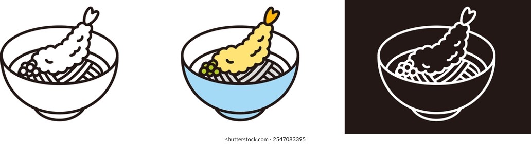 Tempura soba icon illustration. New Year's Eve Soba.