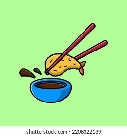 Tempura With Soy Sauce And Chopstick Cartoon Vector Icons Illustration. Flat Cartoon Concept. Suitable for any creative project.