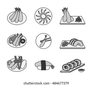 Tempura vector ( fried shrimp ) , 9 icon set