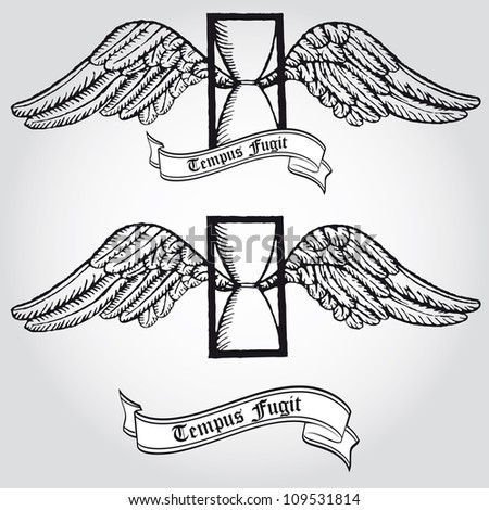 Tempus fugit. Passing time. Tattoo. Symbol. Hourglass