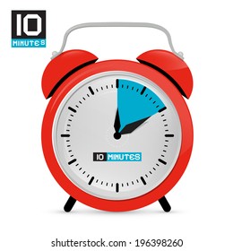 Ten 10 Minutes Red Alarm Clock Vector Illustration