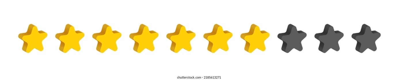 Diez estrellas de clasificación 3D. Estrellas de oro vectorial para indicar la clasificación de productos o películas.