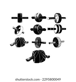 Ten AB ROLLER Machine, AB ROLLER Vector, Gym equipment, Gym equipment isolated, Gym equipment vector, Gym equipment silhouette.