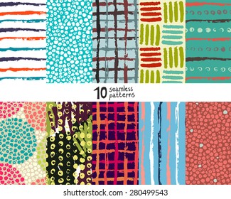 Ten abstract artistic seamless pattern set.
