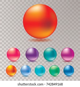 ten abstract color spheres, blurry gradients, mesh background in bright colors, collection of color balls