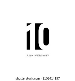 Ten anniversary, minimalistic logo. Tenth years, 10th jubilee, greeting card. Birthday invitation. 10 year sign. Black negative space vector illustration on white background