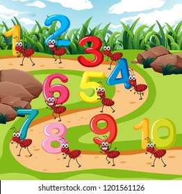 Ten ant carry number illustration