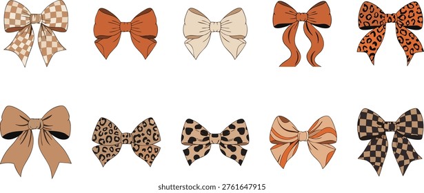 Ten assorted bow with animal print and checkered patterns