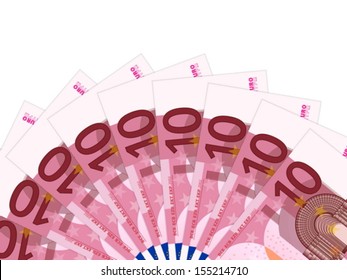 Ten banknotes on a white background. Vector illustration.