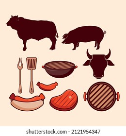ten bbq grill set icons