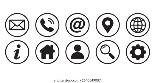 Ten Black and White Circular Web Icons Internet Symbols Set