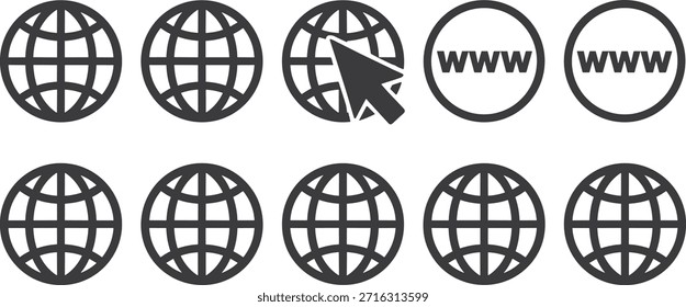 Diez globo blanco y negro con símbolos de Internet círculo