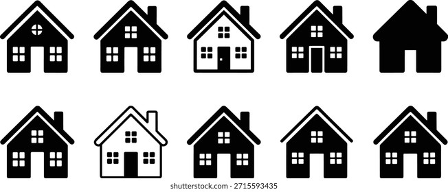 Diez casa en blanco y negro con diferente ventana y puerta
