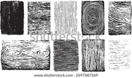 Ten black and white textured rectangles featuring wood grain and line patterns.