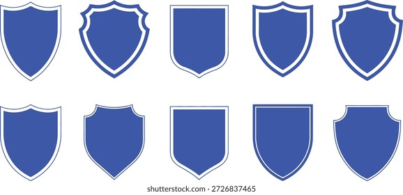Diez Formas de escudo azul con bordes blancos en blanco