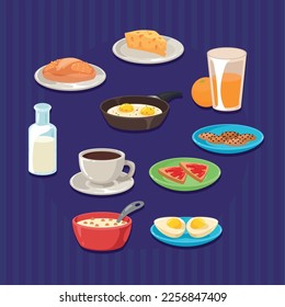ten breakfast menu set icons