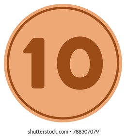 Ten bronze coin icon. Vector style is a copper flat coin symbol.