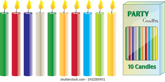 ten candles colorful set with box isolated vector