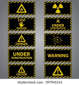 Ten caution danger signs yellow