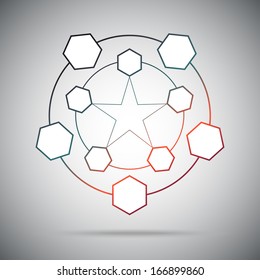 Ten cells connected in a pentagram. Gradient. Vector Graphics. 