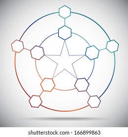 Ten cells connected in a pentagram. Gradient. Vector Graphics. 