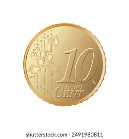 Ten cent euro coin - Euro 10 cent coin isolated on white background. Currency of the European Union - vector illustration