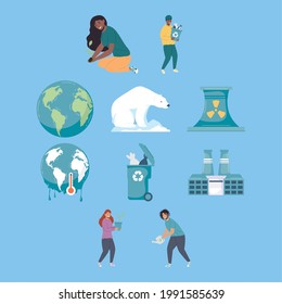 ten climate change set icons