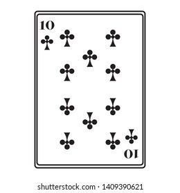 ten of clubs card icon cartoon black and white vector illustration graphic design