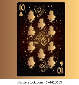 Ten of clubs. Playing card with original design on the theme of space.