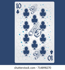 Ten of clubs. Playing card with original design on the theme of space.