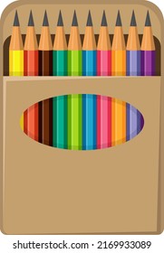 ten colored pencils in box 