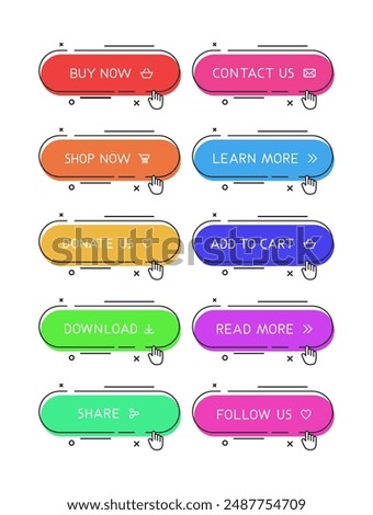 Ten colorful CTA buttons set.