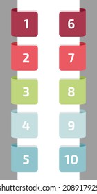 Ten colorful labels with numbers, flat vector illustration